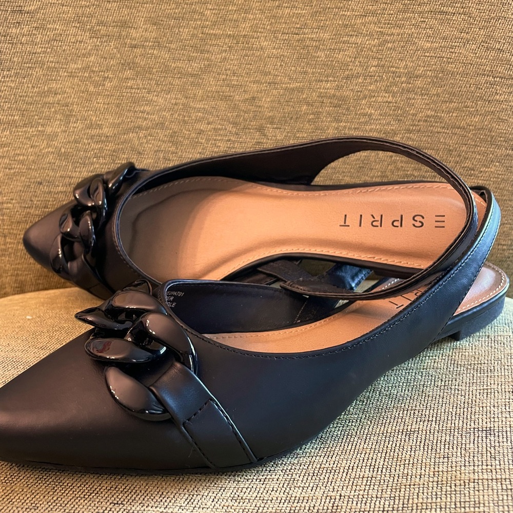 Espirit black patty sling back flats